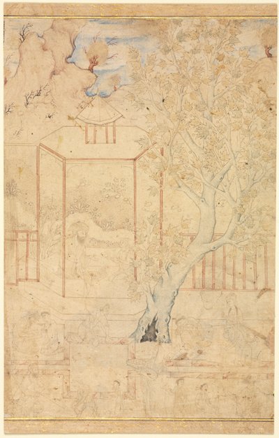 Gartenszene mit einem Meister, der einen Schüler in einem Pavillon unterrichtet von Unknown artist