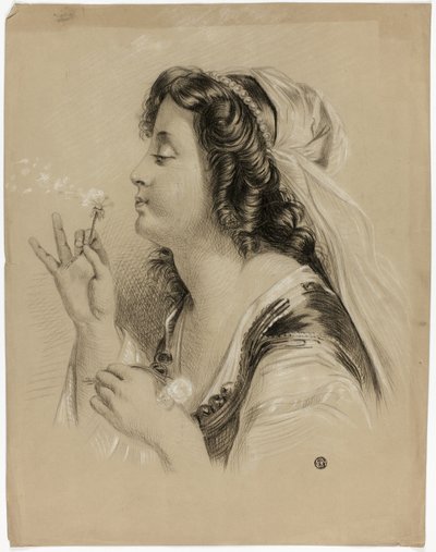 Mädchen, das auf eine Pusteblume bläst (recto); Profilkopf eines Mädchens (verso) von Unknown artist