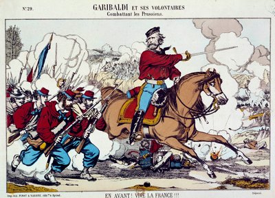 Giuseppe Garibaldi (1807-1882) kämpft mit seinen Freiwilligen gegen die Preußen. „Vorwärts, es lebe Frankreich“ um 1871 von Unknown artist