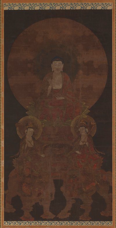 Historischer Buddha Shakyamuni mit den Bodhisattvas Fugen (Samantabhadra) und Monju (Manjushri) von Unknown artist