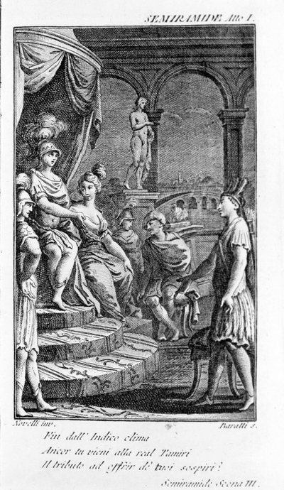 Illustration der Oper Sémiramis von Antonio Salieri (1750 - 1825). Libretto von Pierre Metastase (oder Pietro Metastasio). Akt I, Szene III von Unknown artist