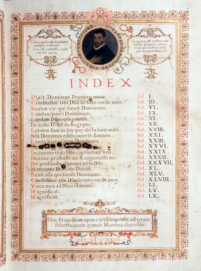 Indexseite mit Porträt von Giovanni Giacomo Gastoldi von Unknown artist