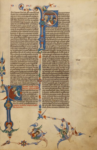 Initiale P: Heiliger Paulus; Initiale P: Ein Bischof übergibt einem Boten einen Brief von Unknown artist