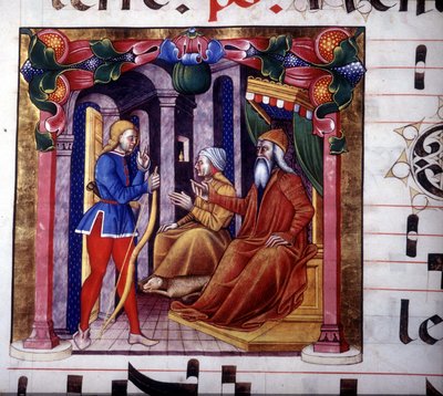 Isaak lädt Esau zur Jagd ein. Manuskript (15. Jahrhundert) von Unknown artist