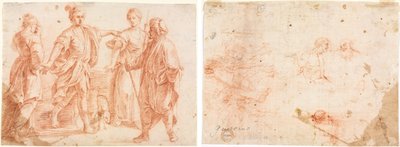 Jakob und Laban mit Rachel und Lea (recto) Skizze von zwei Männern und anderen Figuren (verso) von Unknown artist