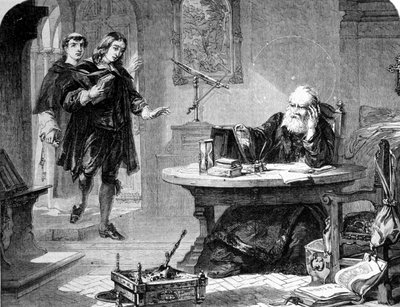 John Milton, englischer Dichter und Essayist (1608 - 1674) besuchte Galileo Galilei (1564 - 1642) in seiner Zelle der Inquisition von Florenz. Gravur. Um 1860 von Unknown artist