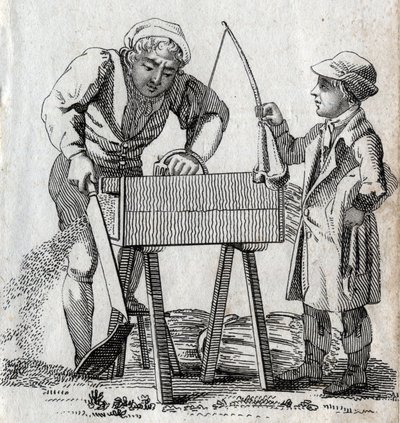 Tischler und Lehrling. Gravur Ende des 18. Jahrhunderts. Private Sammlung von Unknown artist