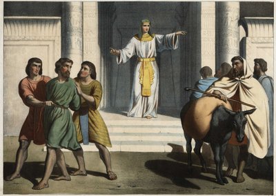 Joseph hält Simeon als Geisel. Anonyme Gravur aus der Mitte des 19. Jahrhunderts. von Unknown artist