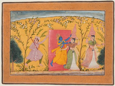 Krishna erhebt eine Maut von den Milchmädchen: Dana-Lila, aus einer Bhagavata Purana von Unknown artist