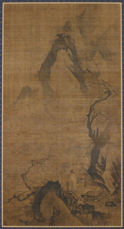 Landschaft: Berg und Wasser; eine Figur unter einem Pflaumenbaum von Unknown artist