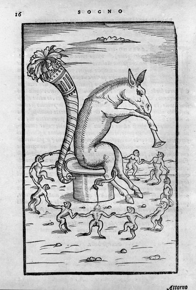 Der Esel Timon tanzt mit den Alchemisten - „De Transmutatione Metallica Sogni Tre“ von Giovanni Battista Nazari, herausgegeben in Brescia 1599. von Unknown artist