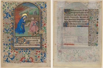 Blatt aus einem Stundenbuch: Die Geburt Christi (recto) und Text (verso) von Unknown artist