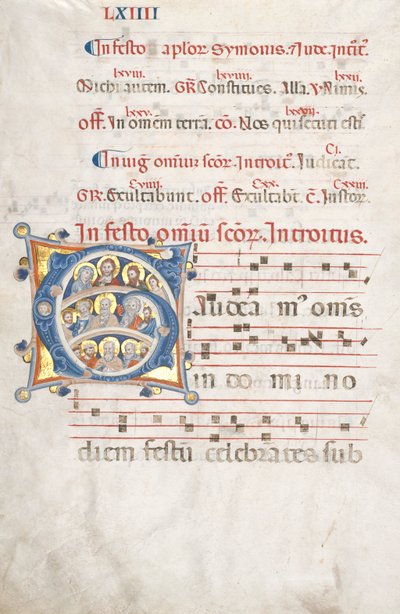 Blatt aus einem Graduale: Initiale (G) mit Christus, der Jungfrau und Aposteln von Unknown artist