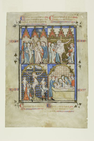 Blatt aus einem Bilderzyklus: Christus trägt das Kreuz, Die Kreuzigung, Die Abnahme vom Kreuz und die Grablegung von Unknown artist