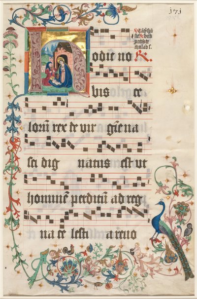 Blatt aus einem Antiphonar: Initiale H mit der Geburt Christi (recto) von Unknown artist
