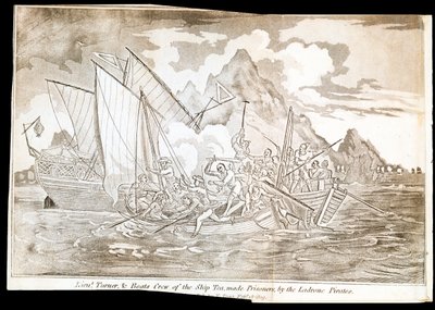 Leutnant Turner und Bootsbesatzung des Schiffes Tea, gefangen genommen von den Ladrone-Piraten von Unknown artist