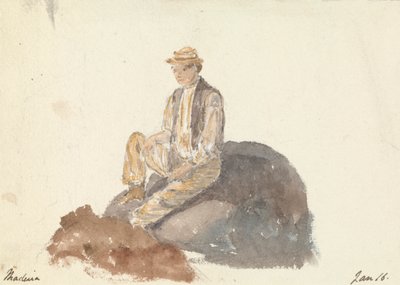 Mann, der auf einem Felsen sitzt (Madeira, 16. Januar) von Unknown artist