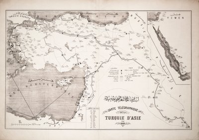 Karte der Türkei mit Telegrafenkabeln und Stationen von Unknown artist