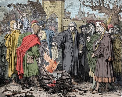 Martin Luther verbrennt die Bannbulle des Papstes Leo X. von Unknown artist