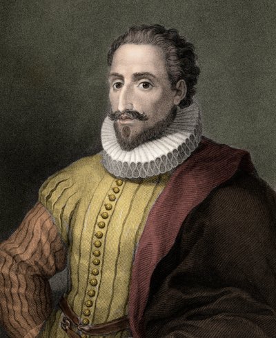 Miguel de Cervantes Saavedra 1547-1616 - Gravur - 19. Jahrhundert von Unknown artist