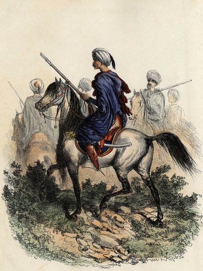 Maurische Gendarmen (oder Feldwächter), verantwortlich für die ländliche Polizei von Algier, ausgebildet 1831. in „L