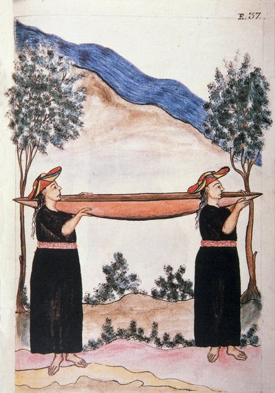 Moyobamba-Indianer tragen ihr Kanu, aus dem Buch "Trujillo del Peru" oder "Códice Martínez Compañón", von Baltazar Martinez Compañón y Bujanda, Bischof von Trujillo (1782-1785) von Unknown artist