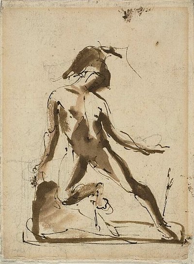 Mythologische Figur: Achilles mit Löwenfell (recto); Skizzen von Figuren (verso) von Unknown artist