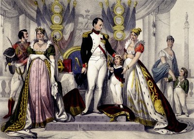 Napoleonische Dynastie von 1804 bis 1815. Josephine, Napoleon I., König von Rom, Marie Louise. Gravur des 19. Jahrhunderts von Unknown artist