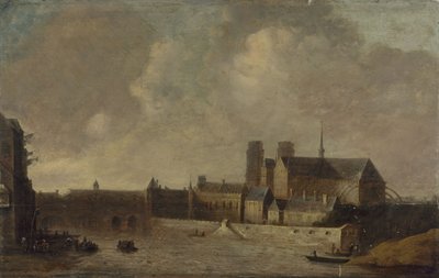 Notre-Dame und der Erzbischofspalast, gesehen vom Quai de la Tournelle, circa 1640, heutiger 4. Arrondissement, zwischen 1635 und 1645 von Unknown artist
