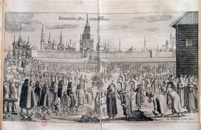 Offizielle Zeremonie mit Parade im Moskauer Kreml. Gravur des 17. Jahrhunderts von Unknown artist