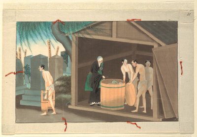 Eine von sechzehn Szenen des Todes und der Beerdigung eines Mannes von Unknown artist