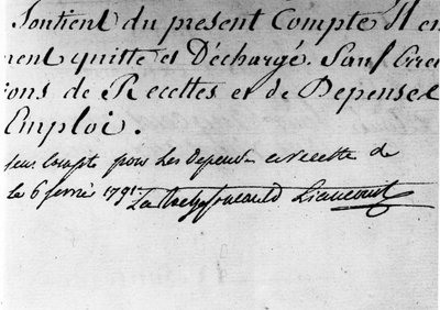 Anordnung der Zentralverwaltung des Departements Ain, Unterschrift des Herzogs von La Rochefoucauld Liancourt - Rochefoucauld Familienarchiv von Unknown artist