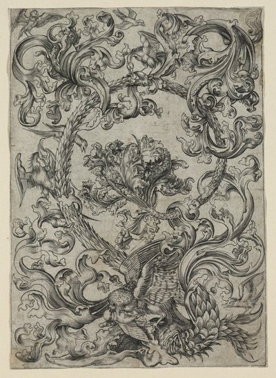 Ornamentales Laubwerk mit einer Eule und anderen Vögeln von Unknown artist