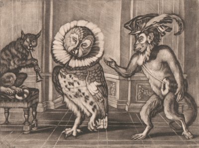 Eule, Affe und Katze aus Mezzotintoes von Smith, Bd. III von Unknown artist