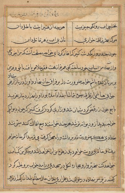Seite aus Geschichten des Papageis (Tuti-nama): Textseite von Unknown artist