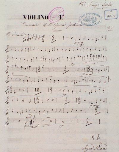 Seite der Partitur für die erste Violine in der Ouvertüre der Oper Jessonda von Louis Spohr von Unknown artist