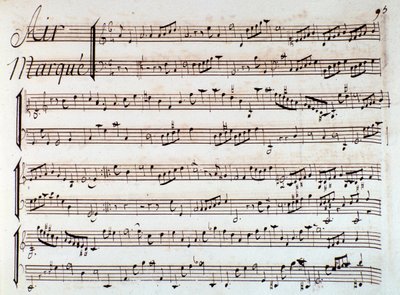 Seite der Partitur von Castor et Pollux, lyrische Tragödie von Rameau (1737) von Unknown artist