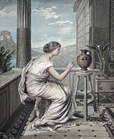 Junge griechische Frau malt eine Vase von Unknown artist