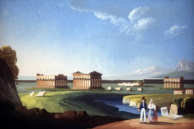 Gemälde, das die Tempel von Paestum, dem heutigen Capaccio, darstellt. von Unknown artist