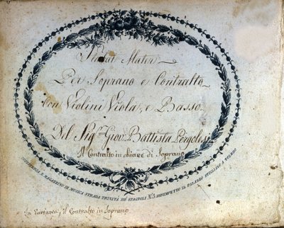 Partitur des „Stabat Mater“ von Jean Baptiste Pergolese (Giovanni Battista Pergolesi, Jean-Baptiste) 1710-1736. „Stabat Mater per soprano econtralto con violini, Viola et basso“ von Unknown artist