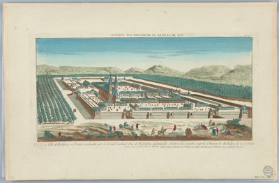 Guckkasten, Vue de la Ville de Richelieu en Poitou construitte par le Grand Cardinal Duc de Richelieu, au Bout des Parteres de Sougid et Superbe Chateau de Richelieu de la Conduitte, Nr. 147 von Unknown artist