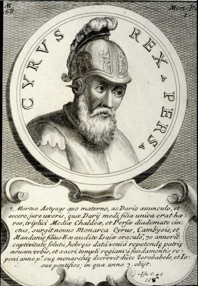 Porträt von Kyros II. (ca. 559-529 v. Chr.) genannt Kyros der Große, Gründer des Persischen Reiches. Gravur des 18. Jahrhunderts Privatbesitz von Unknown artist