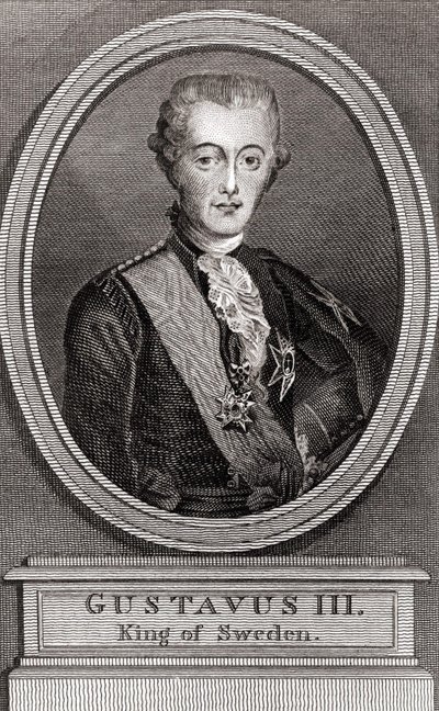 Porträt von Gustav III. (1746-1792), König von Schweden von 1771 bis 1792. Gravur von 1787. Sammlung „Soldaten von einst“ von Unknown artist