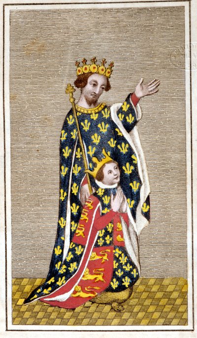 Porträt von Richard III. (1452 - 1485) als Kind und sein Vater Richard von York. Gravur aus dem späten 18. Jahrhundert. Biblioteca di Brera, Mailand. von Unknown artist