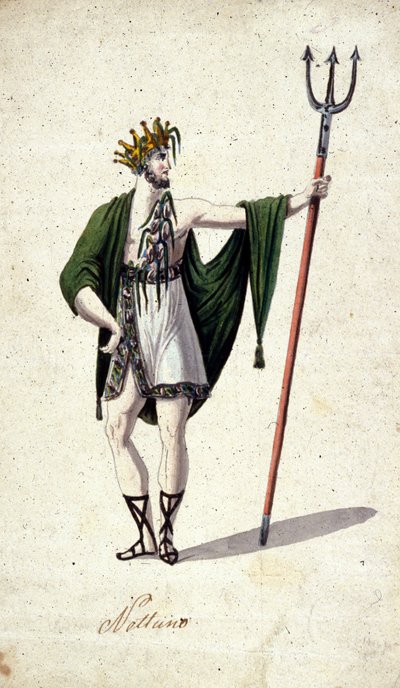 Darstellung des römischen Gottes Neptun mit einem Dreizack (identifiziert mit dem griechischen Poseidon). Aquarell des 18. Jahrhunderts von Unknown artist