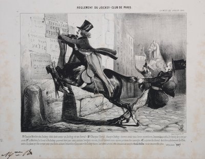 Reglement des Jockey Clubs von Paris: Jedes Mitglied des Jockey Clubs muss einen Jockey und ein Pferd haben... von Unknown artist