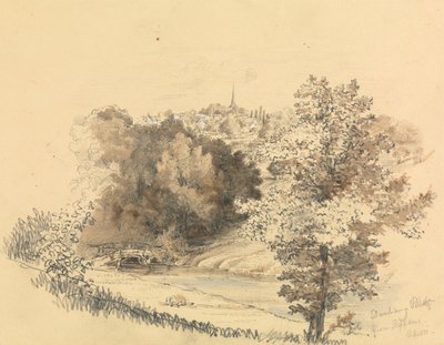 Flusslandschaft mit Stadt in der Ferne von Unknown artist