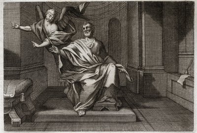 Royaumont-Bibel, Neues Testament: Der Evangelist Matthäus mit dem Engel. Illustration von 1811. von Unknown artist
