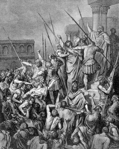 Der heilige Paulus wird in Jerusalem aufgehalten. Gravur aus dem 19. Jahrhundert von Unknown artist