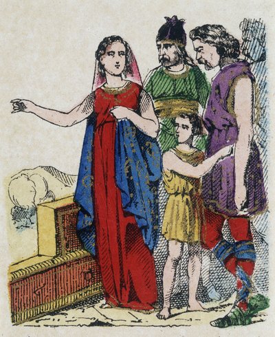 Die heilige Genevieve (422-502), Schutzpatronin von Paris, hielt die Pariser davon ab, ihre Stadt zu verlassen, die 451 von Attila, dem König der Hunnen, bedroht wurde. von Unknown artist